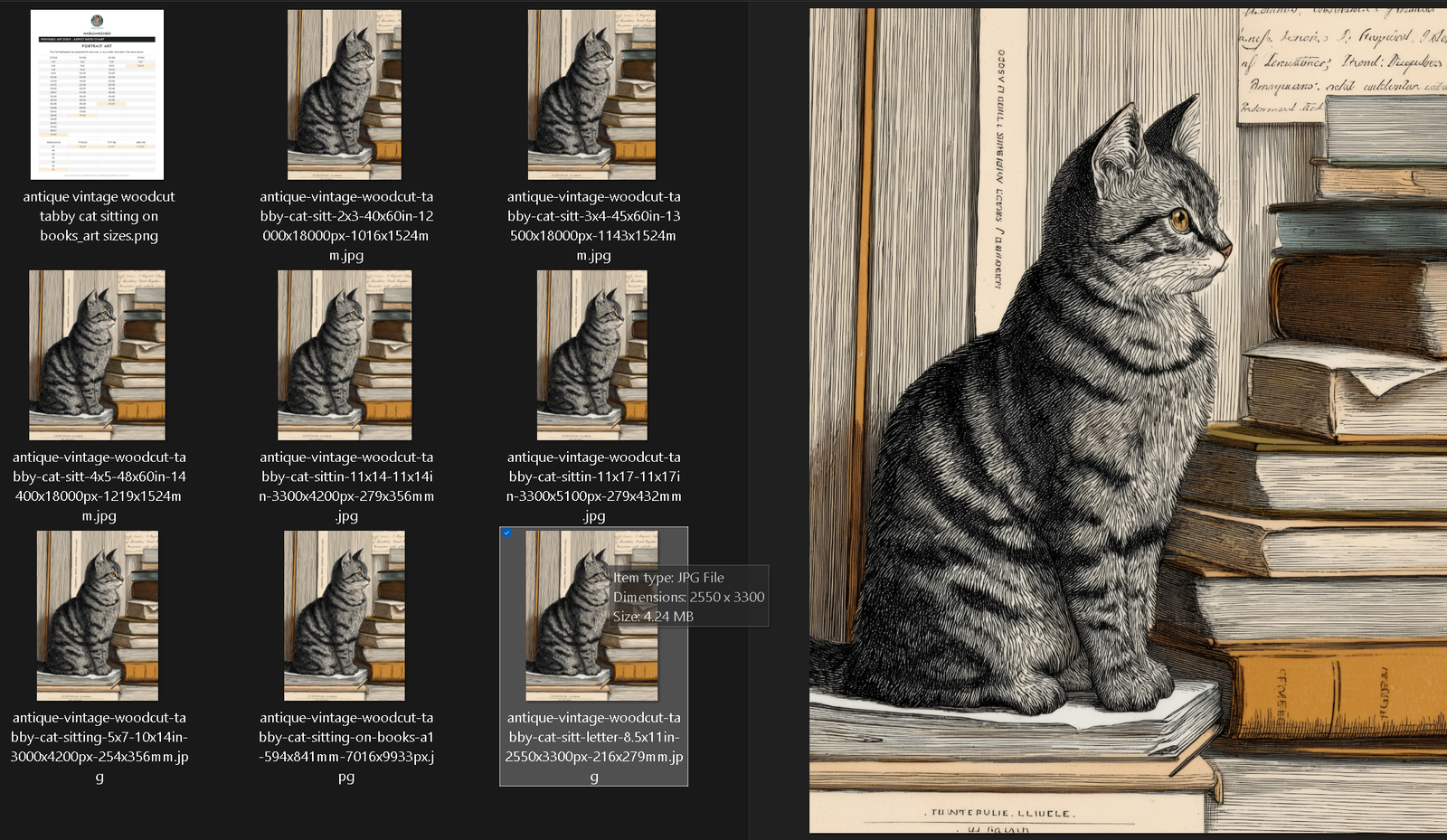 High-resolution printable art files and their generated size explainer